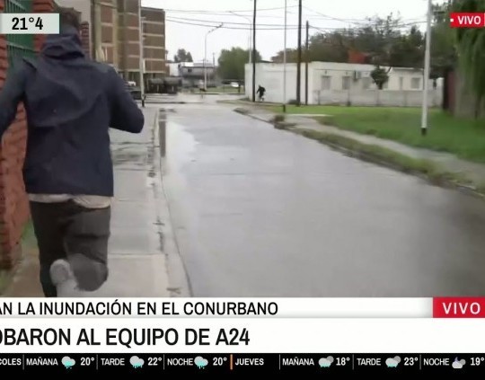 Dock Sud: asaltaron a un equipo de televisión mientras cubría el temporal en vivo